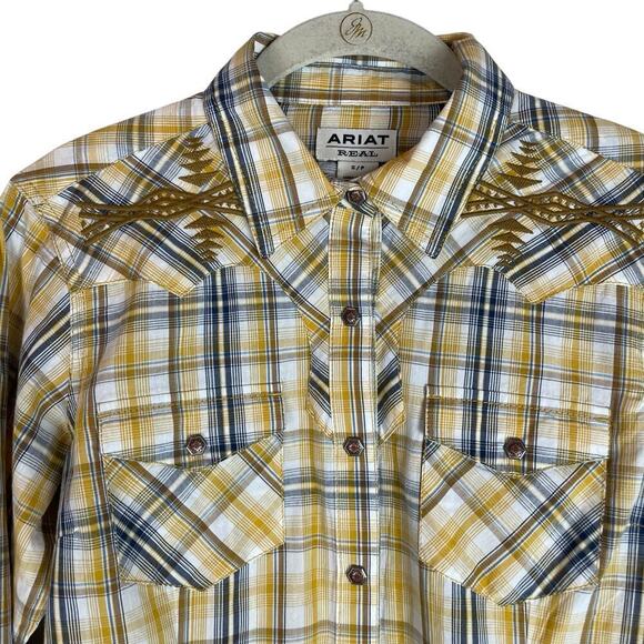 Ariat western plaid embroidered snap front shirt size small - Picture 2 of 8